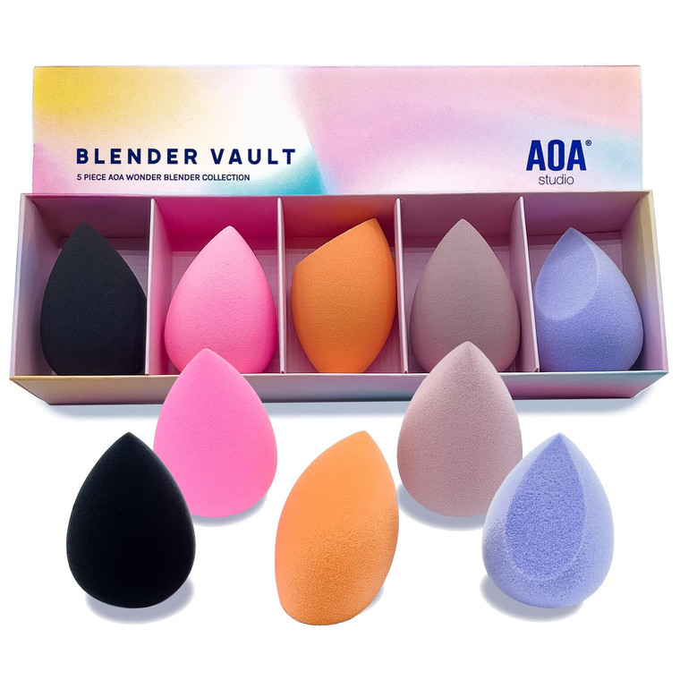 AOA Studio Beauty Makeup Sponge Blender Multiple Combo Set for Gift Makeup Blender Latex Free and High Definition set of 5 For Powder Cream and Liqui