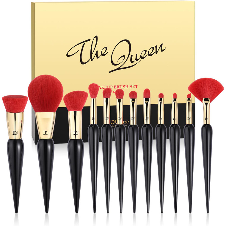 DUcare Makeup Brushes 12Pcs The Queen Series Makeup Brush set Premium Gifts Kabuki Foundation Blending Face Powder Blush Concealers Eye Shadows Brush