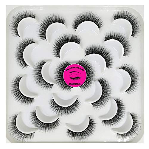 DAODER False Eyelashes Lashes Natural Look Thick Short 3D Faux Mink Lashes Strip 10mm Reusable Soft Wispy Lashes Pack Vegan Natural Lashes 10 Pairs(N