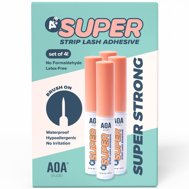 AOA Studio Eyelash Lash Glue Enhancers 4pcs Strip Lash Adhesive Strong Hold Water Proof Formula No Irritation Latex Free Long Lasing Quick Dry Eyelas