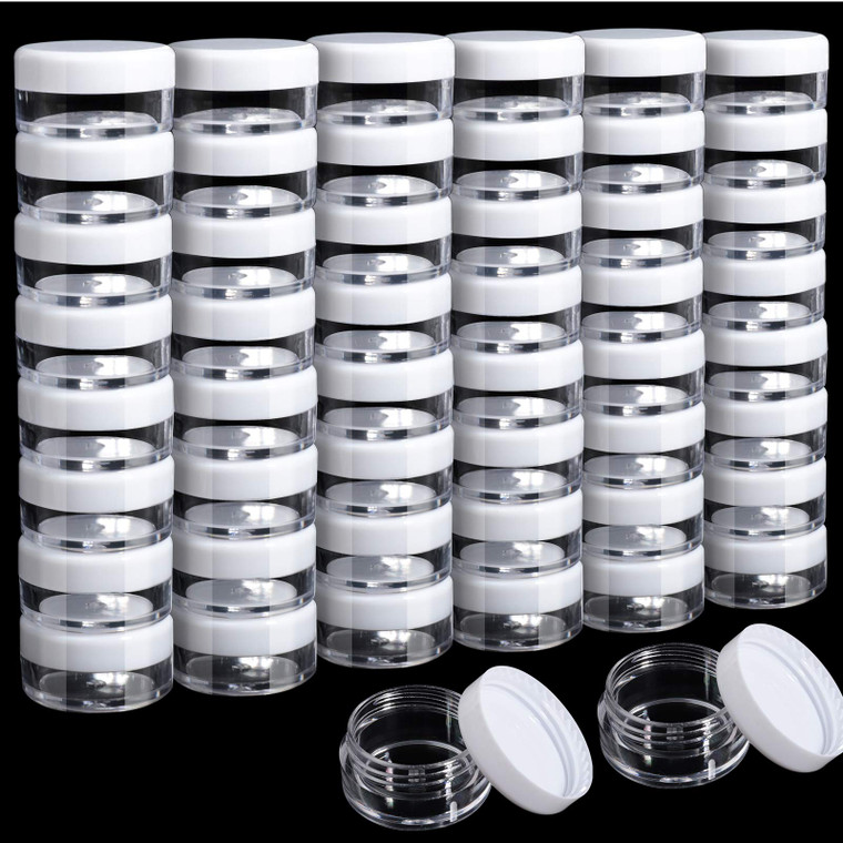 50 Pack Cosmetic Containers, HNYYZL 5 Gram Clear Round Pot Jar Plastic Sample Container with Lid, for Eye Shadow Bead Earring Liquid Lotion Cream Mak