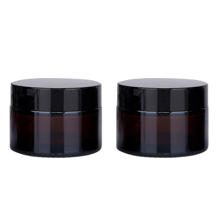 2PCS 100ML/100G Brown Glass Refillable Make Up Jars with Liners and Screw Black Cap Empty Face Cream Lip Balm Storage Container Pot Bottle Jar for Be