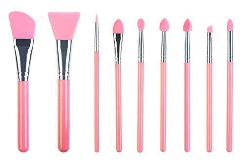 LORMAY 9 Pcs Silicone Makeup Brush Set: Applicator for Face Care, Eyeliner, Eyebrow, Eye Shadow, Lip Makeup and UV Epoxy Resin Crafts (Pink)