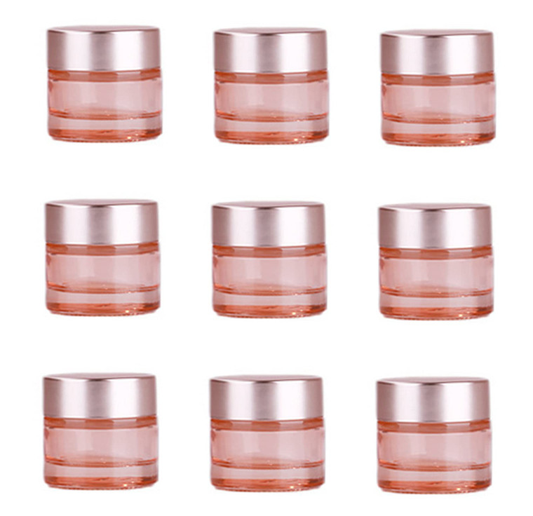 Healthcom 10 Packs 10 Gram/10ml Empty Jars Pink Glass Cosmetic Jar Pot Bottles with Rose Gold Lids Refillable Cosmetic Container Eye Cream Jar Pot Vi