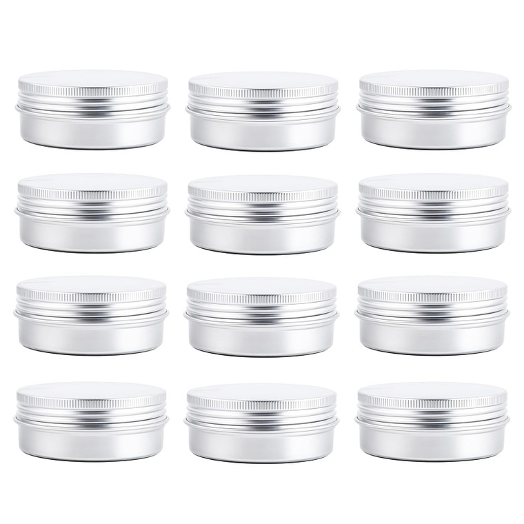 ericotry 12 pcs of 2 Oz/ 60 ML Silver Aluminum Tins Empty Slip Slide Round Containers with Tight Sealed Twist Screwtop Cover for Powder Lip Balm Loti
