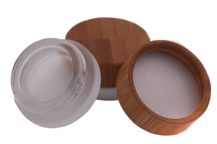 2PCS 5ml Mini Empty Refill Frosted Glass Cosmetic Jar Pots with Environmental Bamboo Lid and PP Liner Travel Sample Packing Container For Makeup Eyes