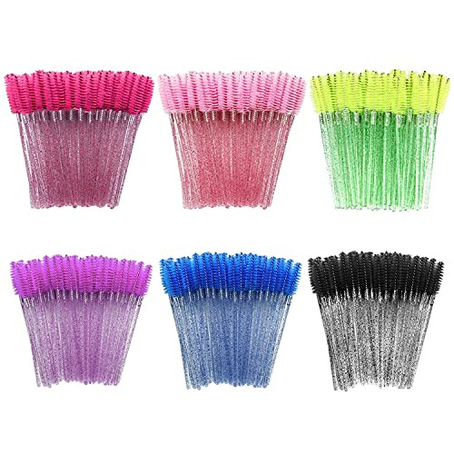 300Pcs Disposable Eyelash Mascara Brushes for Eye Lashes Extension Eyebrow and Makeup for Eye Lash Extension, Eyebrow and Makeup Crystal 6 Colors(Col