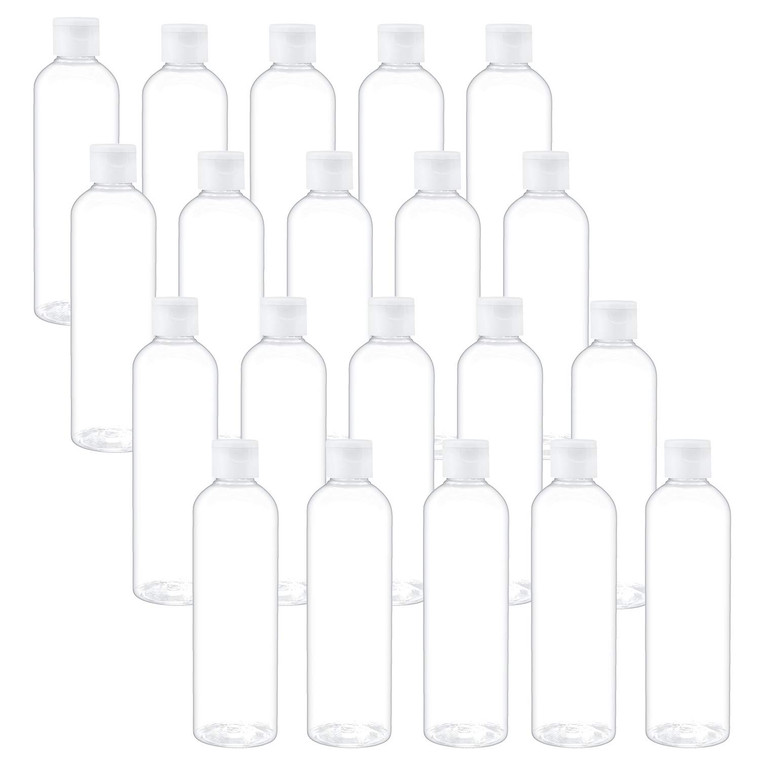 TRENDBOX 8oz/250ml Clear Bottles with Flip Cap Lid BPA-Free Travel Containers For Shampoos,Lotions and Massage Oils - 20 Pack