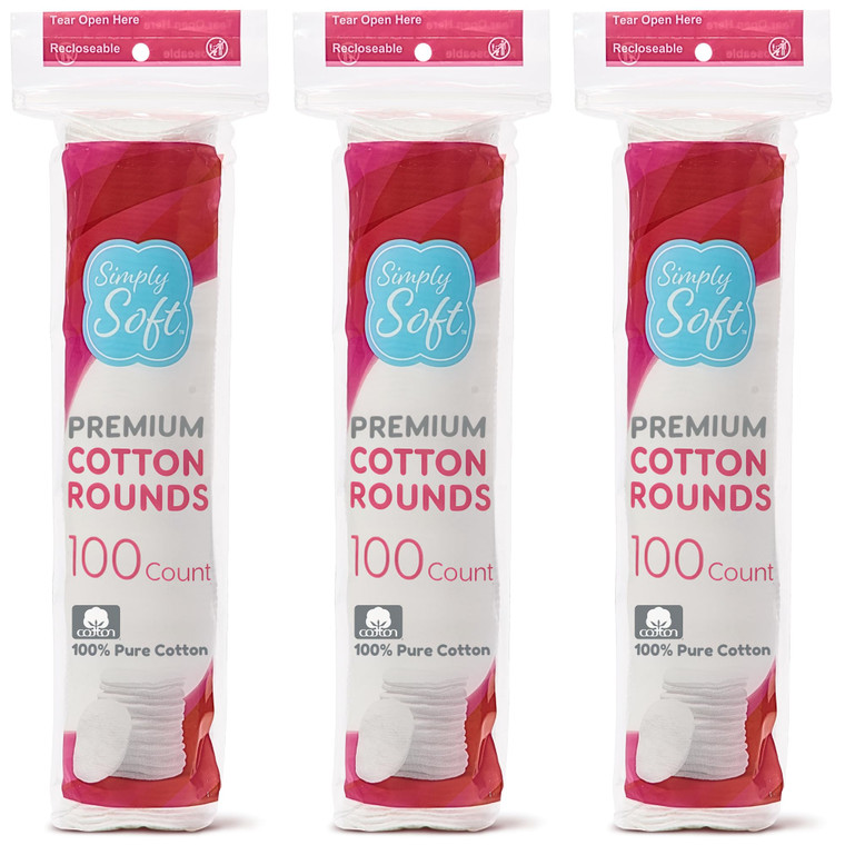 Medline Simply Soft Cotton Rounds (300 Count), 100% Cotton Absorbent and Textured Cotton Pads, Lint-Free