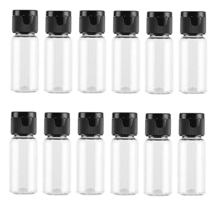 12Pcs 15ml/0.5oz Empty Plastic Sample Travel Bottle Container Jar Pot Vial with Black Flip Lid Perfect for Emollient Water Shower Gel Emulsion Etc