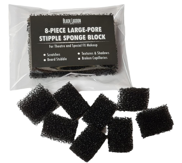 Stipple Sponge LARGE PORE 8 Piece Die Cut Block - Special Effects Makeup Theater Halloween MUST HAVE - Texture, Road Rash, Blending, Beards, Freckles
