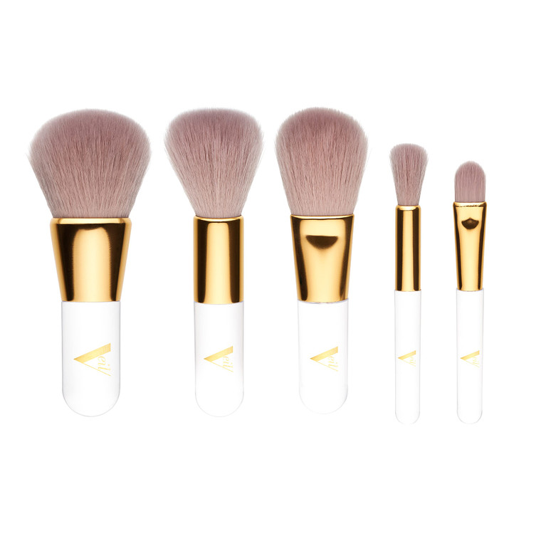 Veil Cosmetics | Pro On The Go 5 Piece Makeup Brush Set | 1 Concealer Brush, 1 Foundation Brush, 1 Lip Brush, 1 Cheek Brush & 1 Buffer Brush | Travel