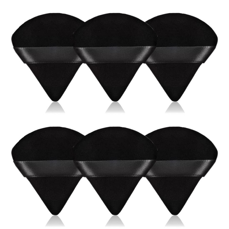 6Pcs Triangle Powder Puff,Soft Velour Face Makeup Sponge Powder Puffs,Loose Powder Cosmetic Foundation Mineral Powder Wet Dry-Black