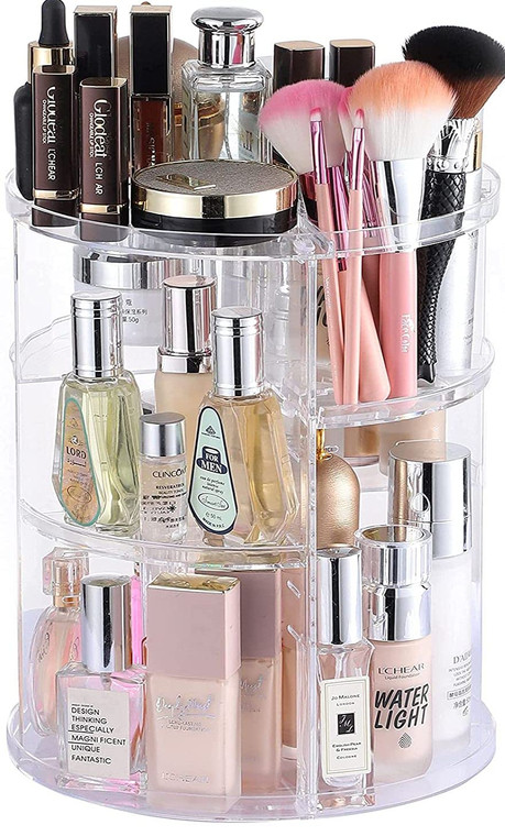 Clear Rotating Makeup Organizer for Vanity,Adjustable Skincare Organizer Countertop,Cosmetic Display Cases for Beauty,Skin Care,Spinning Makeup Stand