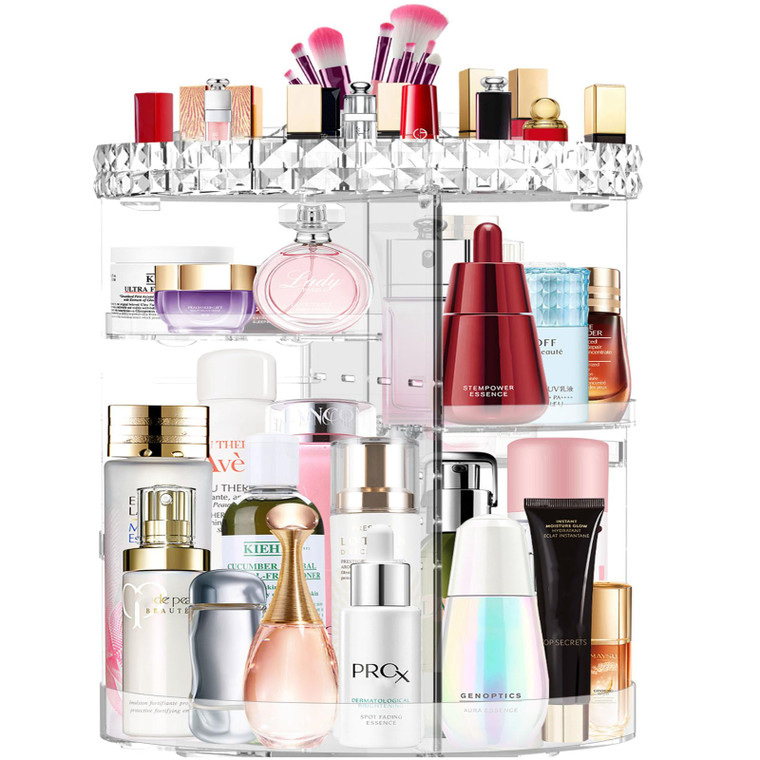 MISERWE 360 Rotating Makeup Organizer, DIY Adjustable Makeup Carousel Spinning Holder Rack, Large Capacity Cosmetic Brush Lipstick Storage Organizer