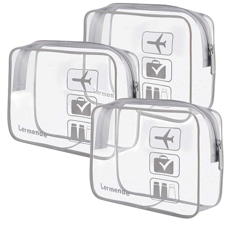 Lermende 2pcs Clear Toiletry Bag TSA Approved Travel Bag,Carry On for Travel,Airport Airline Accessories Compliant Bag,Quart Sized Makeup Cosmetic ba