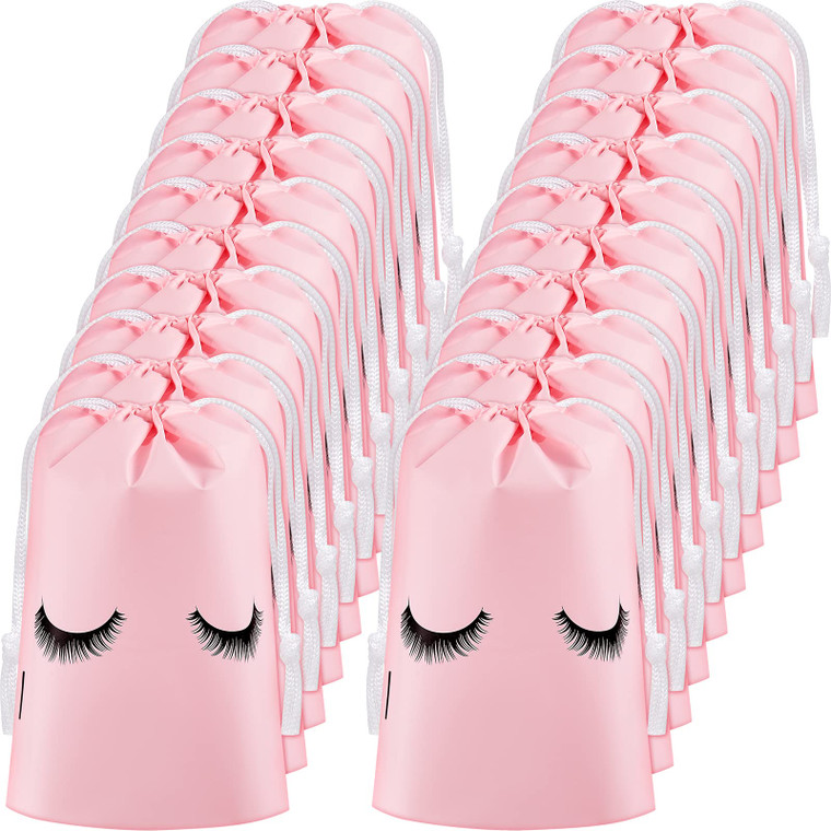 Shappy 50 Pcs Eyelash Aftercare Bags Eyelash Aftercare Plastic Makeup Bags with Drawstring Beauty Gift Cosmetic Sample Pouch for Women Girls Business