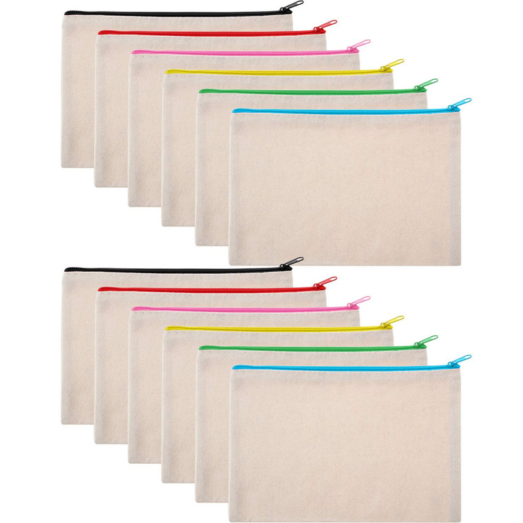 Gejoy 12 Pieces Multipurpose Canvas Cosmetic Bag Makeup Pouches with Zipper Canvas Bag Blank Makeup Bag Pouch Travel Toiletry Bag for Women DIY(S)