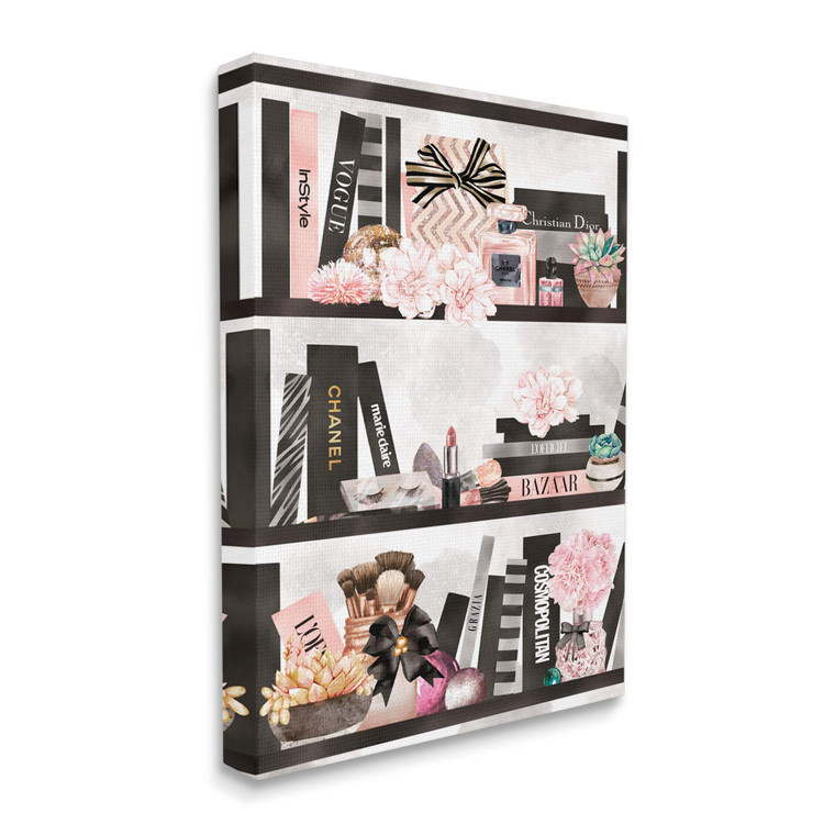 Stupell Industries Fashion Bookshelf Glam Cosmetic Accessories and Books
