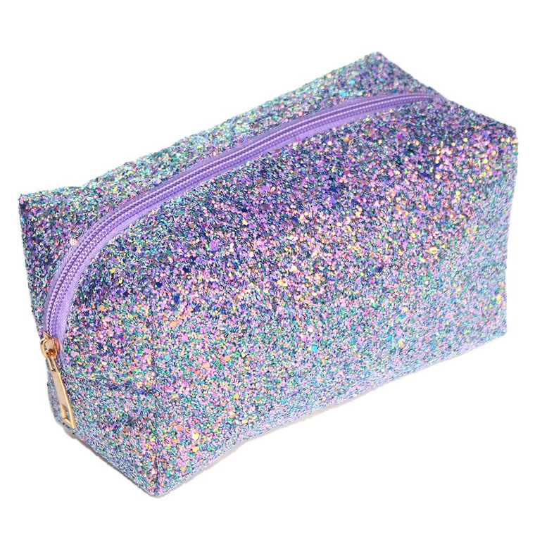 KisSealed Purple Glitter Cosmetic Pouch,Small Zipper Makeup Bags,Travel Waterproof Toiletry Bag Organizer Shine Makeup Pouch Bag for Women Birthday G