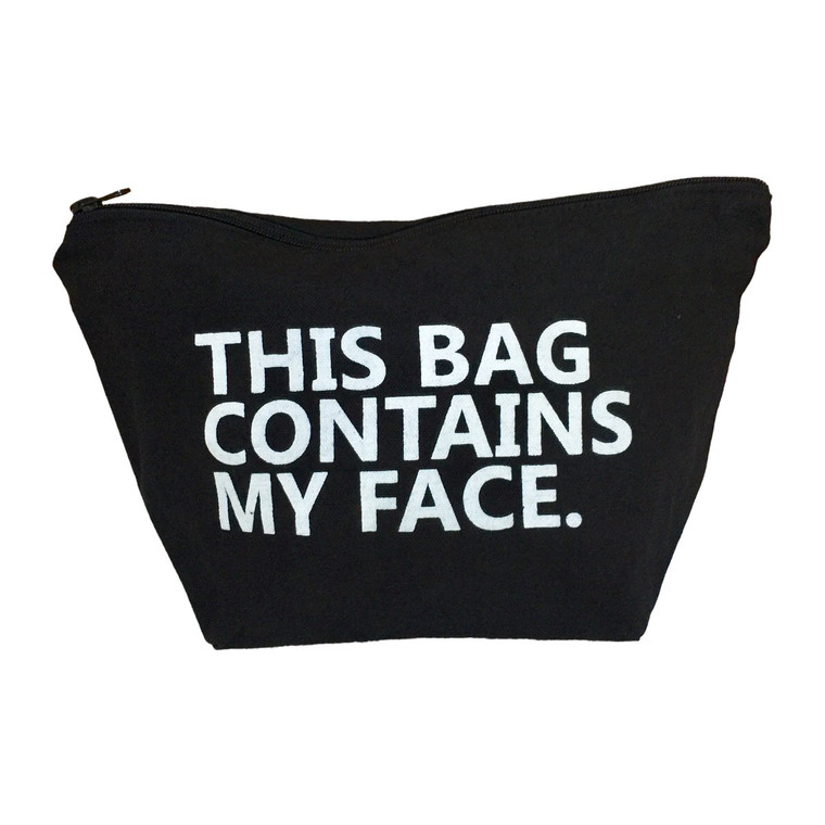 Ella Sussman This Bag Contains My Face Black Big Cosmetic Makeup Bag Canvas Toiletry Travel Kit Case