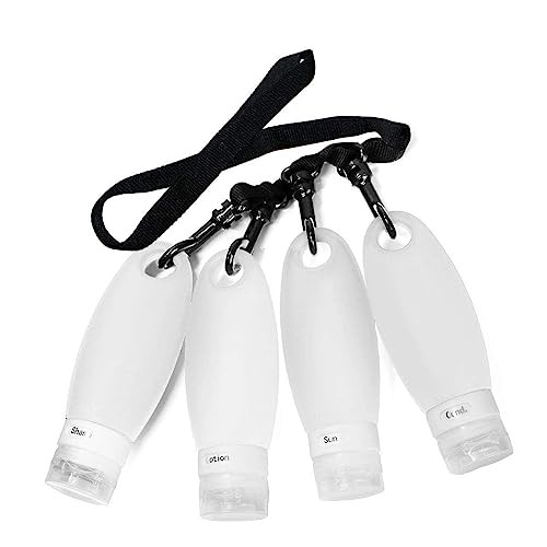 Gym Refillable Bottles Leak Proof Travel Containers with Shower Lanyard, for Camping 3.3oz TSA Approved Squeezable Silicone Travel Tube Set for Gym S