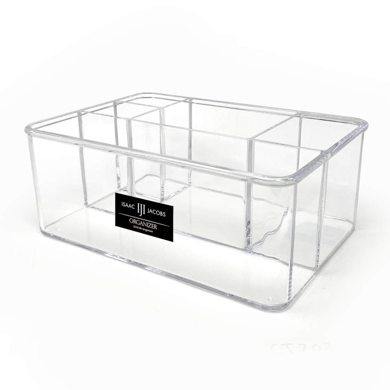 Isaac Jacobs 5-Compartment Clear Acrylic Organizer (10 L x 7 W x 4 H), Makeup Brush Holder, Tall Slot, Multi-Sectional Tray, Storage Solution for
