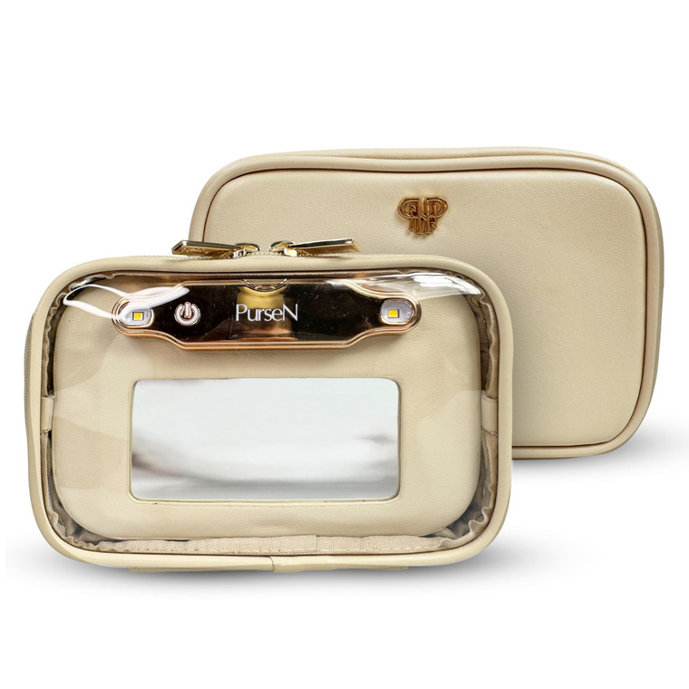 OFT 2024 LITTMINI Lighted Mirror Case - Small Makeup Bag with Detachable Mirror & Multiple Pouches for Organization - Vegan Leather, Mini Makeup Bag