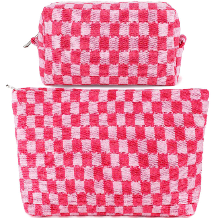ZLFSRQ 2Pcs Makeup Bag Checkered Cosmetic Bag Set Travel Toiletry Bags for Purse Large Small Makeup Pouch for Women Cute Preppy Pencil Pouch Case Pin