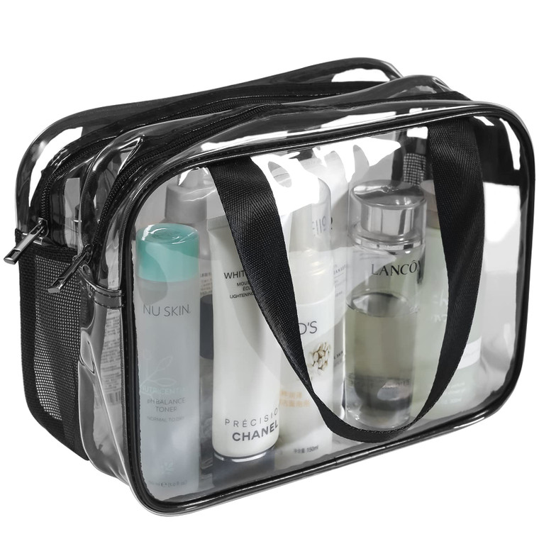 Auseibeely Clear Toiletry Bag for Women Men, Portable Large Travel Makeup Bag, Waterproof & Draining Transparent Cosmetic Bag, Carry On Airport Airli