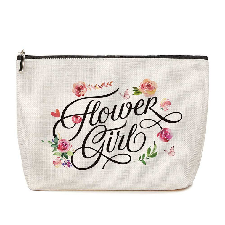 HOWDOUDO Flower Girl Gift, Wedding Gift for Flower Girls Wedding Party Bag Bridal Shower Gifts, Thank You Makeup Bag Bachelorette Bridal Shower Party