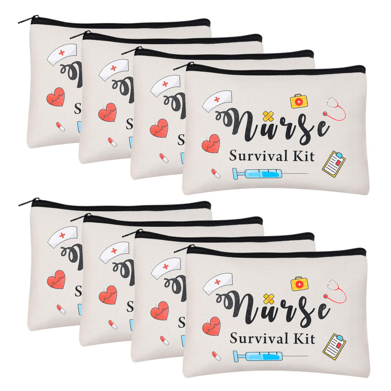 Kolewo4ever 8 pieces Nursing Makeup Bags Nurse Appreciation Gifts CNA Week Gifts Nurse Survival Kit Cosmetic Funny Travel Pouch Bag Nurse Practitione