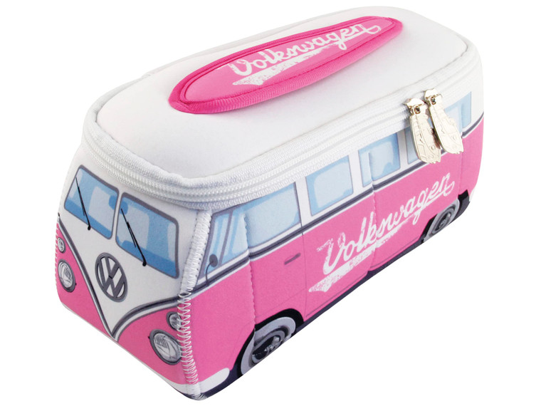 BRISA VW Collection - Volkswagen Neoprene Universal Makeup Cosmetics Toiletry Travel Pharmacy Bag in T1 Bus Design (Pink/Large) (Large (11.8 x 5.5 x