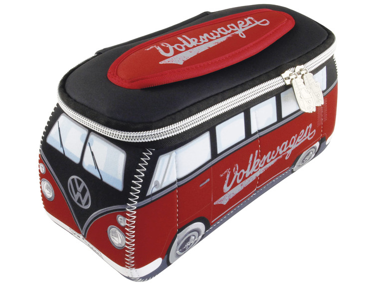 BRISA VW Collection - Volkswagen Neoprene Universal Makeup Cosmetics Toiletry Travel Pharmacy Bag in T1 Bus Design (Red/Black) (Small (9.1 x 4.3 x 3.