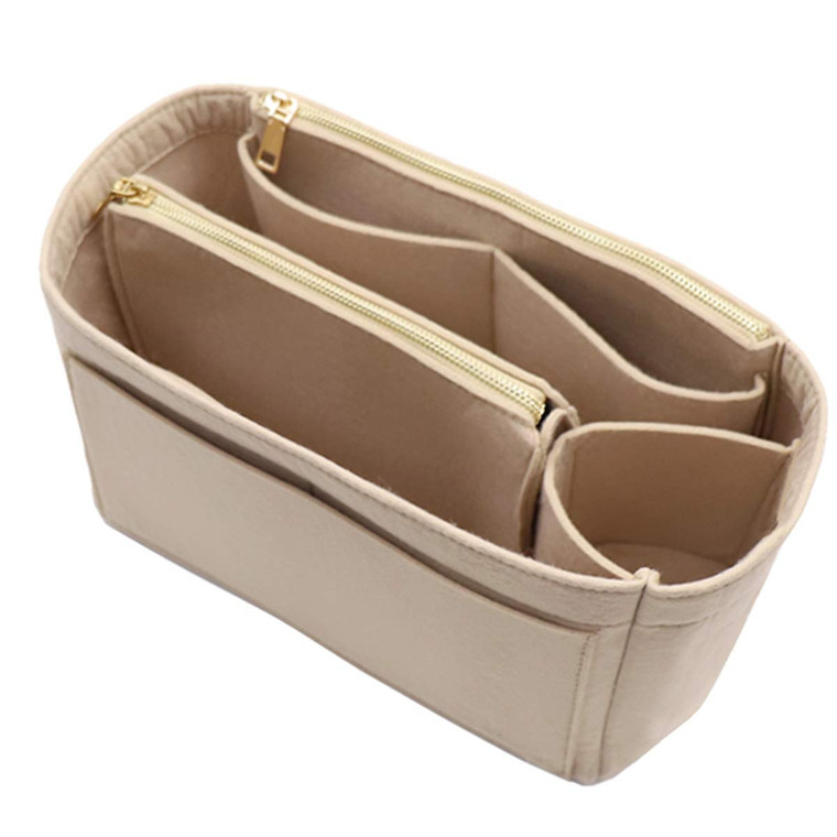LEXSION Felt Purse Bag Organizer Insert with zipper Bag Tote Shaper Fit Speedy Neverful PM MM, 2-Beige, M
