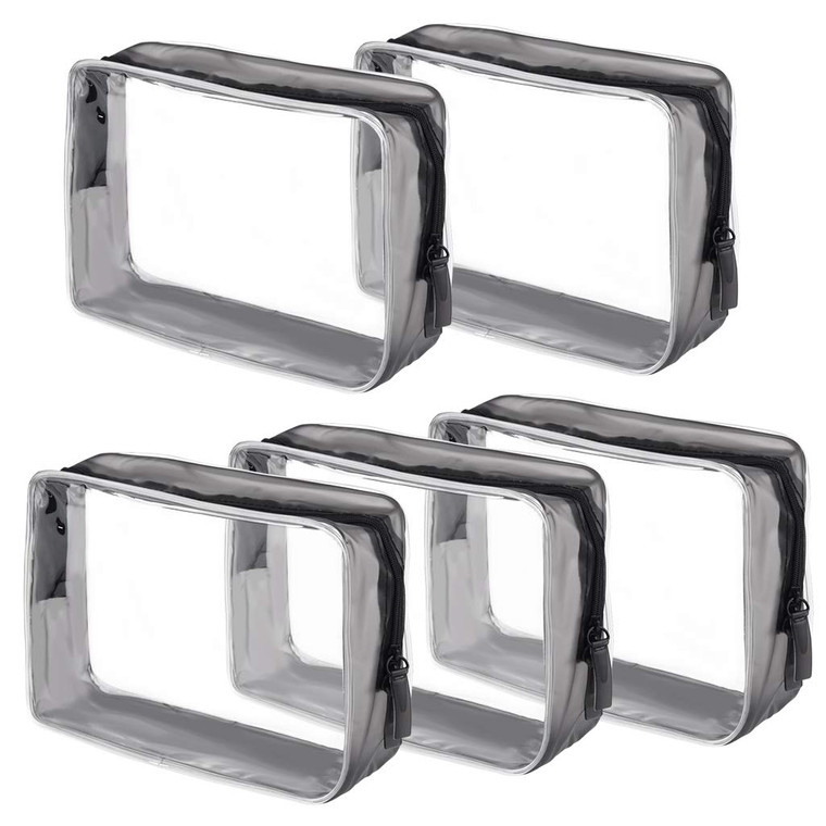 Wobe 5 Packs Clear Cosmetics Bag TSA Approved, PVC Zippered Toiletry Carry Pouch Portable Makeup Bag for Vacation Travel, Bathroom and Organizing Wat