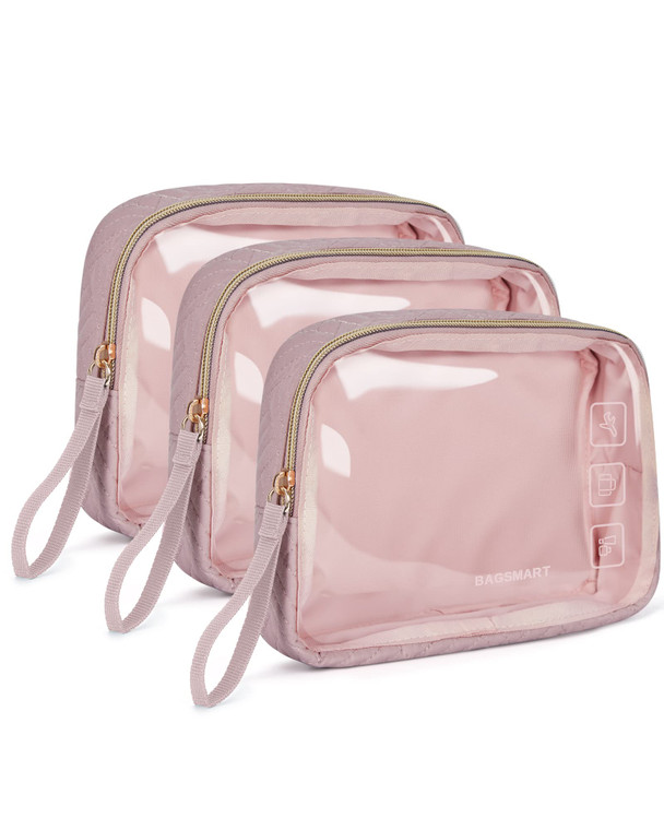 BAGSMART TSA Approved Toiletry Bag, 3 Pack Clear Makeup Cosmetic Bag Organizer, Quart Size Travel Bag for Toiletries, Carry-on Travel Accessories Ess
