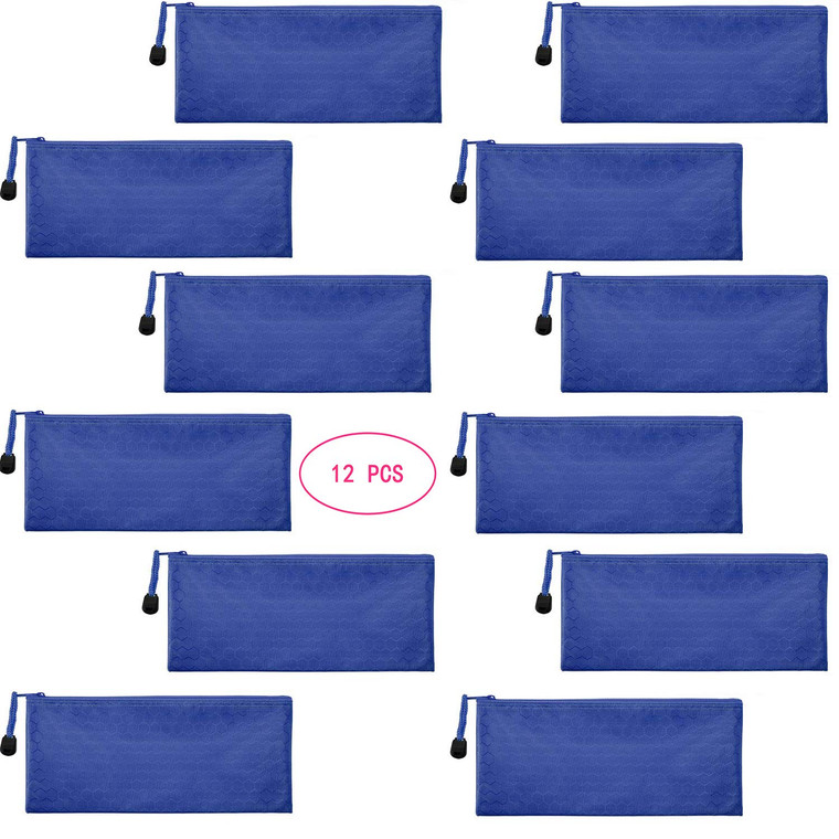SRainbowPP 12 Pieces Blue Zipper Waterproof Bag Pencil Pouch for Cosmetic Makeup Bills Office Supplies Travel Accessories and Daily Household Supplie