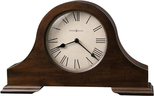 Howard Miller McCall Mantel Clock II 549-730  Distressed Hampton Cherry Finish, Rustic Home Decor, Aged Vintage Design, Black Accents, Quartz Moveme