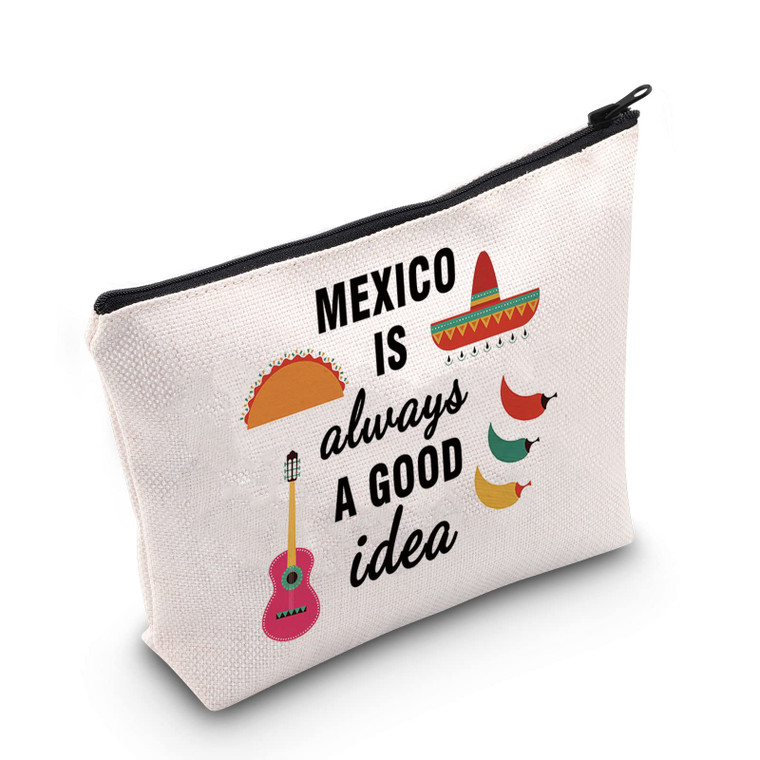 POFULL Mexico Bachelorette Party Gift Mexico Vacation Birthday Gift Mexico Is Always A Good Idea Zipper Makeup Bags Travel Toiletry Bag Accessories (
