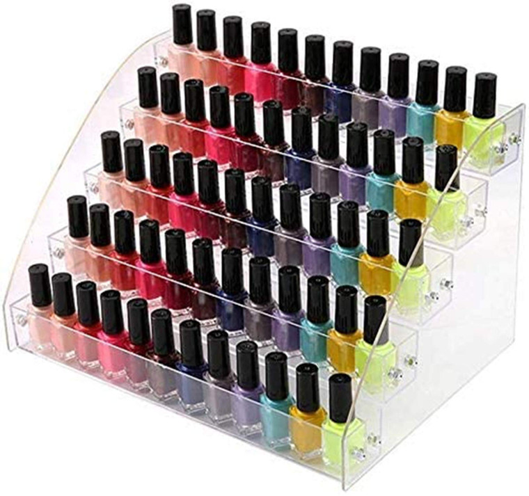 Healthcom 5 Tiers Clear Acrylic Organizer Holder Display Stands Nail Polish Organizer Makeup Table Retail Store Display Case Cosmetics Shop Store Can