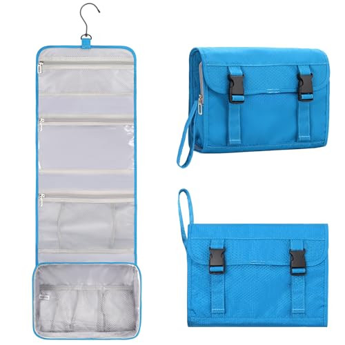 Relavel Travel Hanging Toiletry Bag for Women Men Large Capacity Makeup Bag Waterproof Cosmetic Storage Organizer Case for Bathroom Shower (Blue)