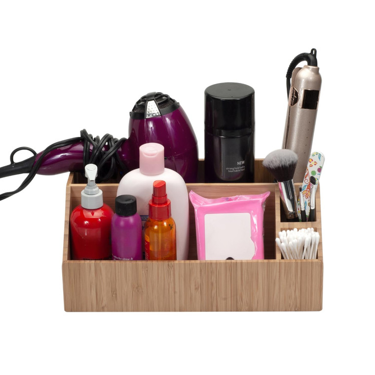 MobileVision Bamboo Make Up Organizer & Cosmetic Holder, Storage on Vanity Counter or Bathroom, Multiple Compartments