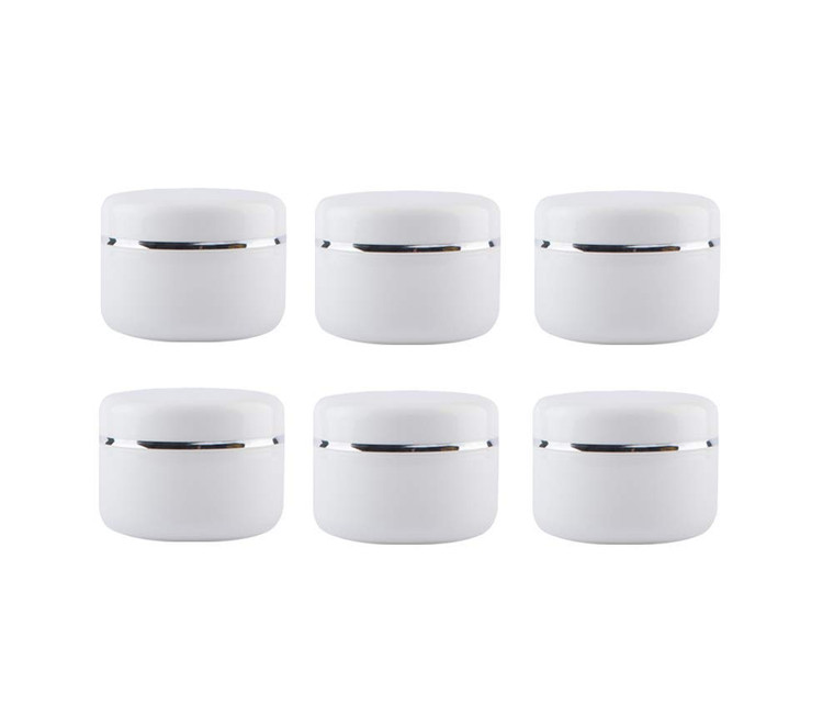 ASTRQLE Empty White Silver Edge Portable Refillable Plastic Cosmetic Makeup Face Cream Jar Sample Container Bottle Pot (100ml(3.4oz)-6PCS)
