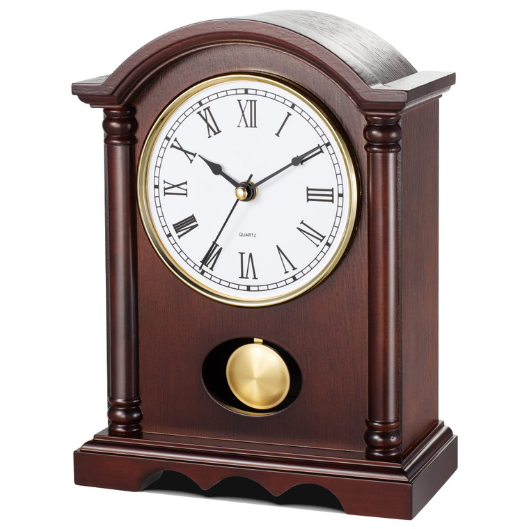 AYRELY® Classic Grandfather Mantel Clock for Living Room Déco, Elegant Wooden Finish, Gold-Tone Pendulum, Desk Clock for Living Room, Bedroom, Farmho