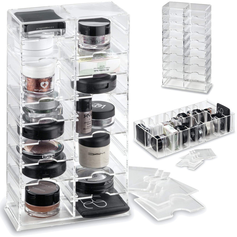 byAlegory Acrylic Universal Makeup Organizer Tower w/Removable Dividers Can Stand or Lay Flat on Vanity Desk or in Drawer | 20 Space Cosmetic Storage