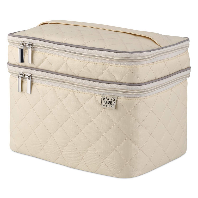 Ellis James Designs Large Travel Makeup Bag for Women - Cream Make Up Bag for Women - Travel Cosmetic Bag - Makeup Case Gifts for Women, Makeup Organ