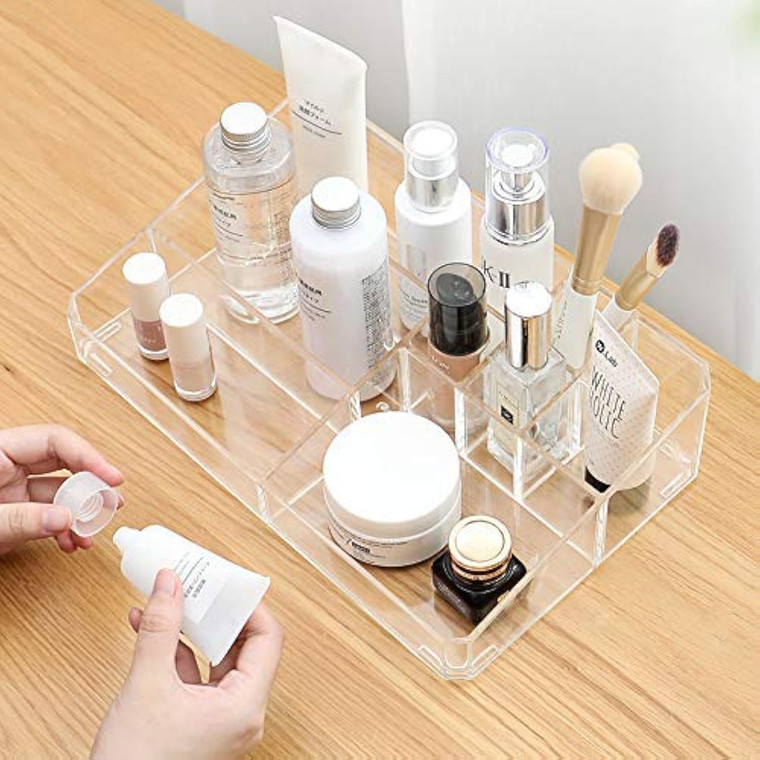 Sooyee Clear Makeup Organizer,9 Spaces Vanity Organizer Cosmetic Display Cases for Lipstick,Makeup Brushes and Skin Care Products,Plastic Makeup Stor
