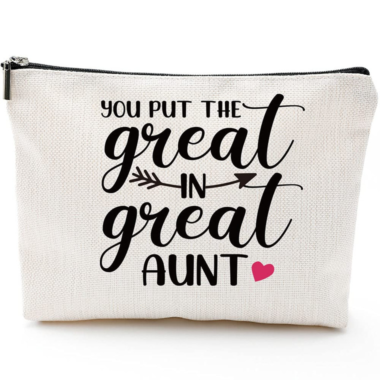 Blue Leaves Auntie Mothers Day Gifts Aunt Gifts from Niece Nephew Gifts for Aunts Birthday, Christmas, Appreciation Makeup Bag-You Put Great in Great