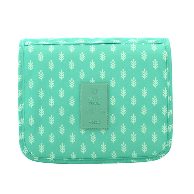 Mossio Hanging Toiletry Bag - Large Cosmetic Makeup Travel Organizer for Men & Women with Sturdy Hook (Green Leaves)